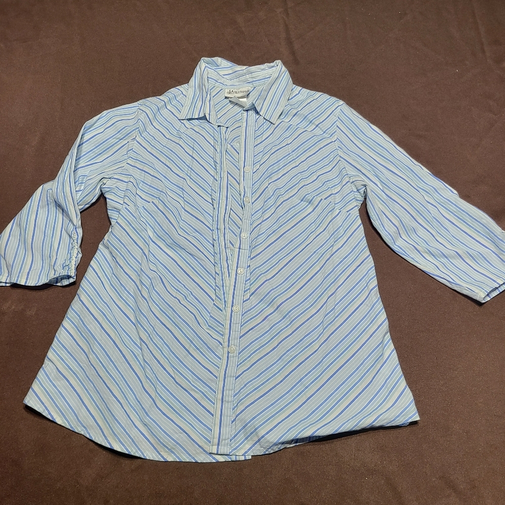 Oh! Mamma Maternity button down Small blue striped top blouse